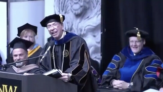 Purdue University Northwest Chancellor Thomas Keon gives a speech.