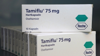 packages of the medicine Tamiflu by Swiss pharmaceutical company Roche are seen in Stuttgart, southern Germany.