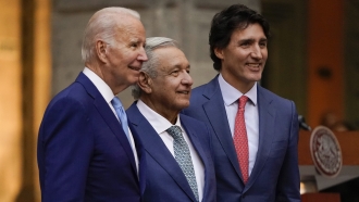 President Joe Biden, Mexican President Andres Manuel Lopez Obrador, and Canadian Prime Minister Justin Trudeau are shown.