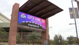 Sign displaying Super Bowl LVII in Arizona.