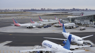 Planes sit on the tarmac at Terminal B at LaGuardia Airport in New York