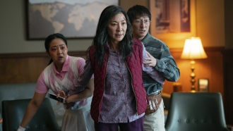 Stephanie Hsu, Michelle Yeoh and Ke Huy Quan in a scene from 