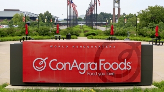 flags fly over ConAgra Foods in Omaha, Nebraska