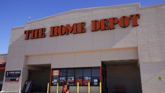 A view of the exterior of a Home Depot improvement store