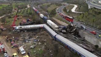 The site of a train collision in Greece.