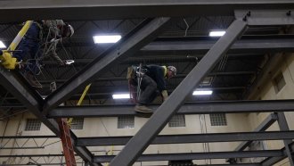 Men training to become ironworkers