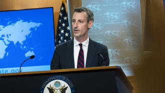 State Dept. spokesman Ned Price speaks during a news conference at the State Department, Thursday, March 10, 2022