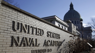An entrance to the U.S. Naval Academy campus in Annapolis, Md.