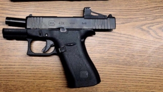 A gun confiscated from a student at a high school in Baltimore.