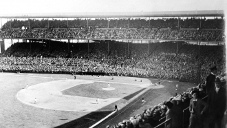 A general view of the opening day game between the Chicago Cubs and the Pittsburgh Pirates at Wrigley Field, April 16, 1929