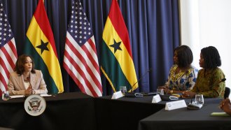 U.S. Vice President Kamala Harris conducts a roundtable of women entrepreneurs in Ghana.