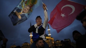 Supporters of the President Recep Tayyip Erdogan celebrate in Istanbul, Turkey