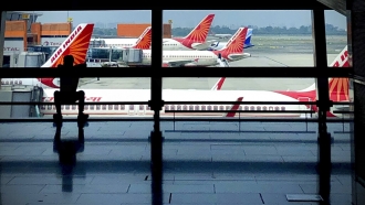 Planes parked at an airport in New Delhi, India