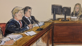 Sketch of Donald Trump in court
