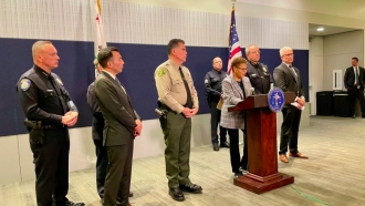LA Police Chief Moore announced suspect in deadly homeless shootings arrested.