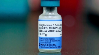 A vial of measles, mumps and rubella vaccine