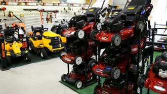 Toro lawnmowers and Cub Cadet lawn tractors are displayed at Granz Turf Depot