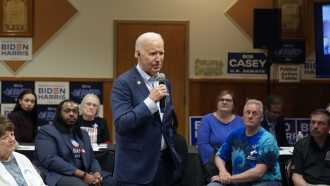 President Joe Biden speaks at the Carpenters Union Hall, Tuesday, April 16, 2024