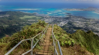 View from the Ha‘ikū Stairs in Hawaii.