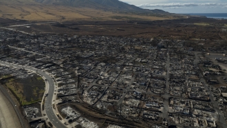 A general view shows the aftermath of a wildfire in Lahaina, Hawaii.