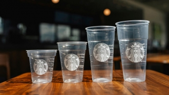 A photo provided by Starbucks shows newly designed cold drink cups