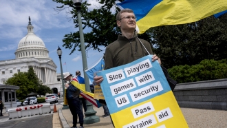 Activists supporting Ukraine demonstrate outside the U.S. Capitol.
