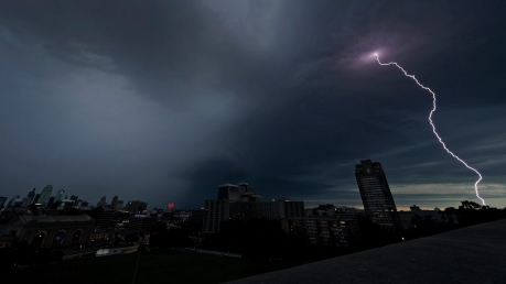 A thunderstorm passes over Kansas City