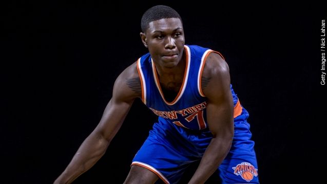 Cleanthony Early #17 of the New York Knicks poses for a portrait during the 2014 NBA rookie photo shoot at MSG Training Center on August 3, 2014 in Tarrytown, New York.