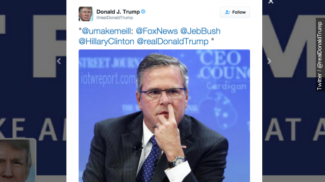 A Photoshopped image of Jeb Bush picking his nose