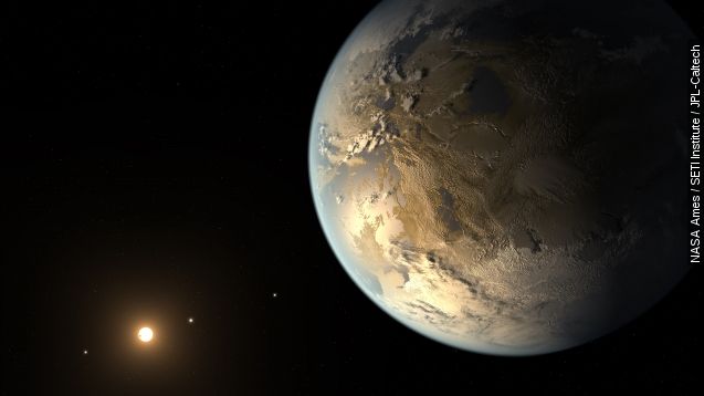The artist's concept depicts Kepler-186f, the first validated Earth-size planet to orbit a distant star in the habitable zone.
