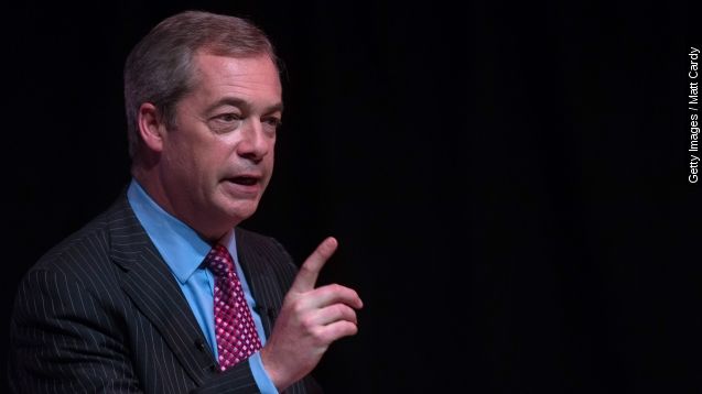 UKIP leader Nigel Farage addresses supporters at a 'Say No To Europe' meeting at the Anvil on November 16, 2015 in Basingstoke, England.