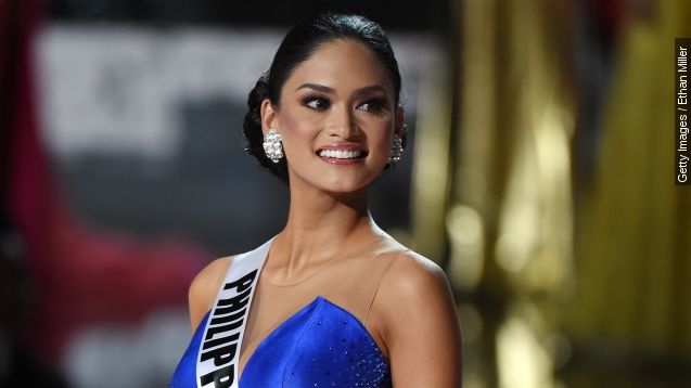 Miss Philippines 2015, Pia Alonzo Wurtzbach, stands on stage during the interview portion of the 2015 Miss Universe Pageant at The Axis at Planet Hollywood Resort & Casino on December 20, 2015 in Las Vegas, Nevada.