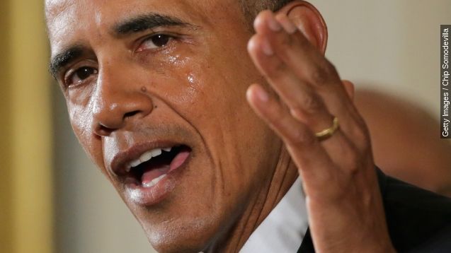 ith tears running down his cheeks, U.S. President Barack Obama talks about the victims of the 2012 Sandy Hook Elementary School shooting and about his efforts to increase federal gun control in the East Room of the White House January 5, 2016 in Washington, DC.