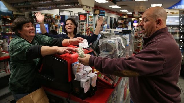 Customers buying Powerball tickets
