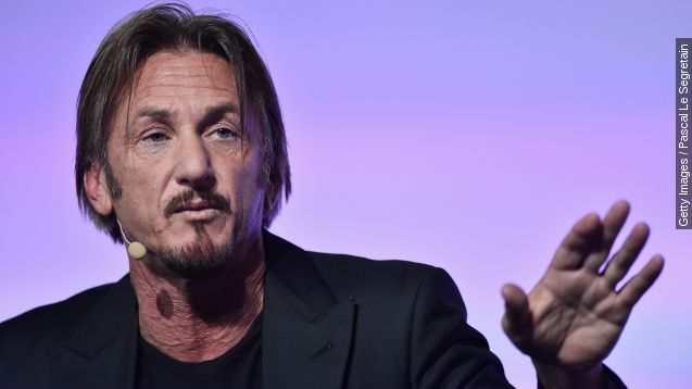 Sean Penn speaks at a climate change conference.