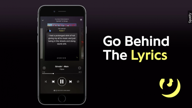 Spotify new feature with Rap Genius called "Behind the Music"  which offers the lyrics and info about the song