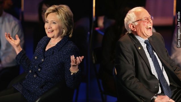Hillary Clinton and Bernie Sanders in Iowa.