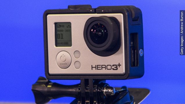 A GoPro camera on display.