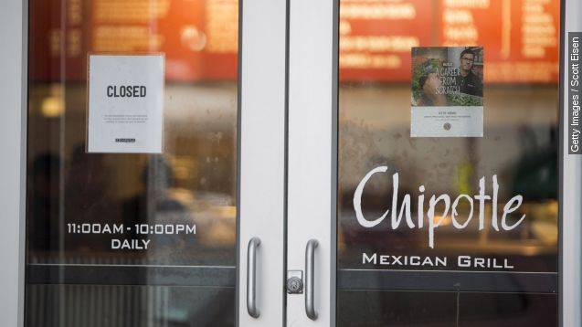 A sign showing that the Chipotle Mexican Grill seen at 1924 Beacon St. is closed.