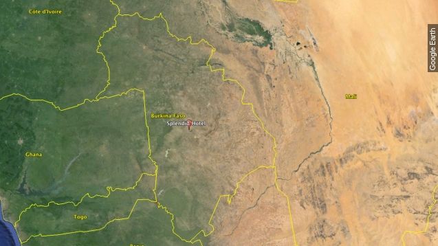 The Splendid Hotel marked on a map of Burkina Faso