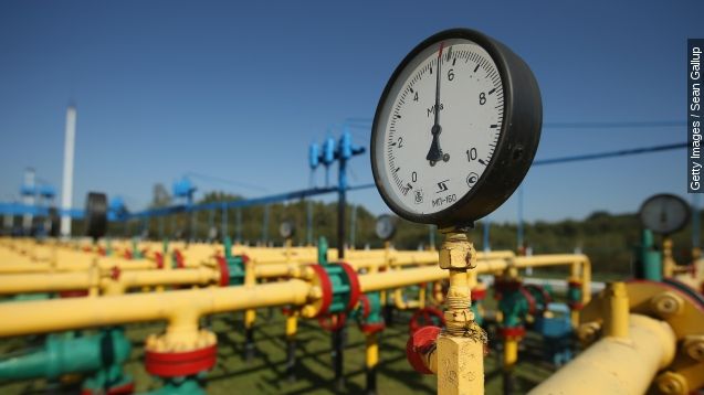 A pressure gauge at a natural gas facility.