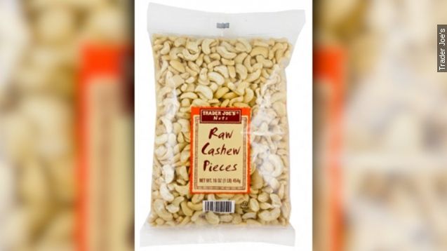 The affected products include Raw Cashew Pieces bags with the code BEST BEFORE 07.17.2016TF4 on them.