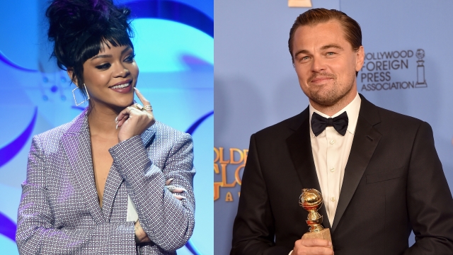 Rihanna at a Tidal launch even and Leonardo DiCaprio at the 73rd Annual Golden Globe Awards.