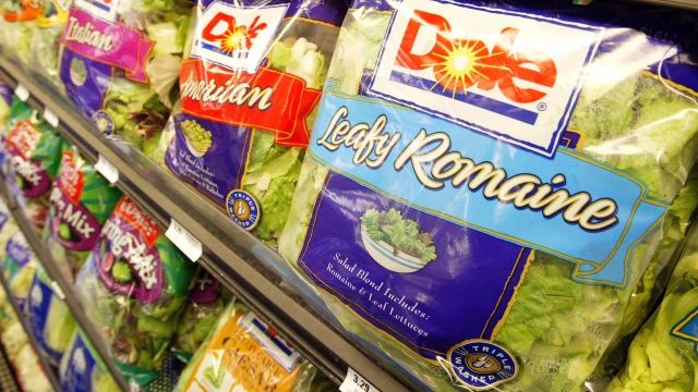 Dole Pre-Packaged salad sits on the shelf at a Bell Market grocery store.
