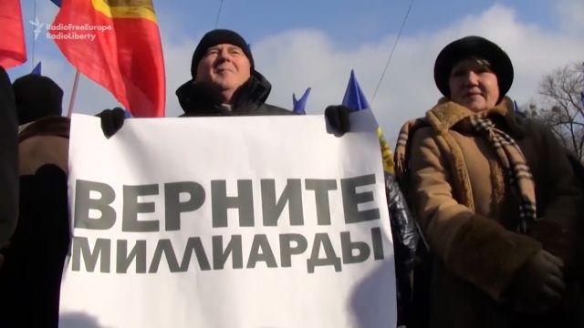 Protesters outside the parliament building in Moldova.