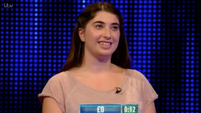 Hannah Mastrangelo on ITV's 'The Chase' answering questions during the Cash Builder round.