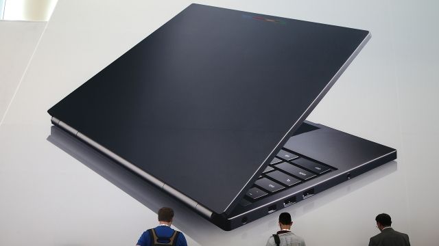 People check out Google's Chromebook laptop.