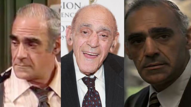 Abe Vigoda in 2012 (c), Vigoda as Det. Phil Fish in "Barney Miller" (l), and Vigoda as Sal Tessio in "The Godfather" (r).