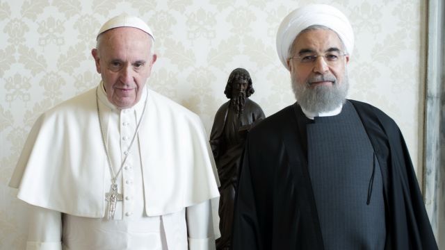Iranian President Hassan Rouhani and Pope Francis met privately on Tuesday.
