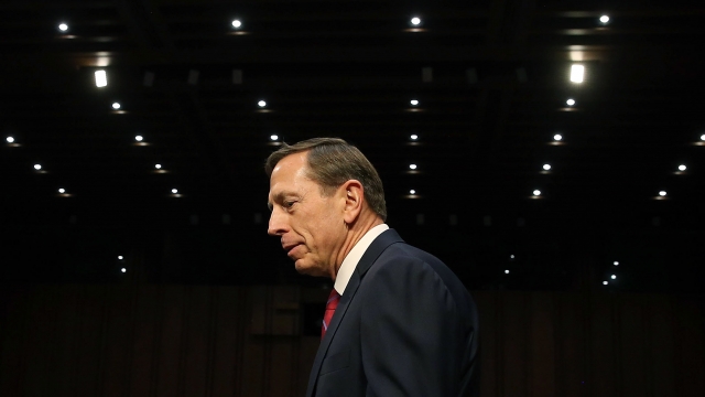 Retired US Army Gen. David Petraeus arrives at a Senate Armed Services Committee hearing.